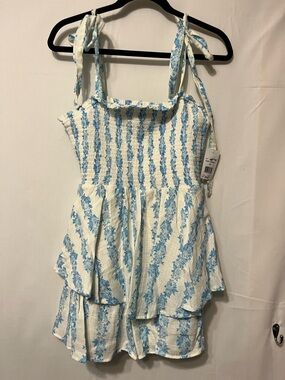 Crystal Doll Blue and White Floral Smocked Romper